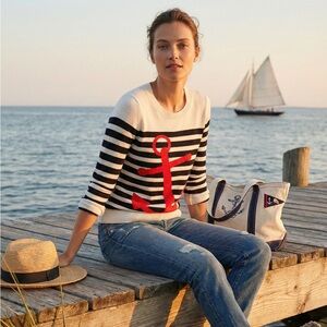 J.Crew Striped Anchor Crewneck Sweater ⚓️